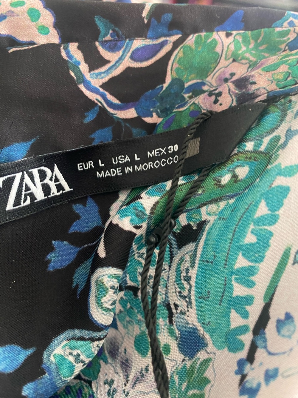 Zara Black Floral Paisley Button-Up Blouse with Green & Pink Accents - Picture 4 of 4